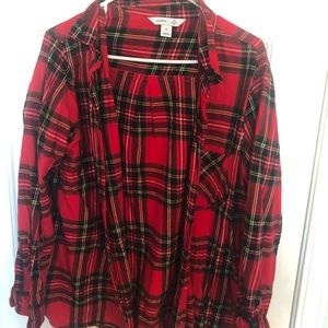 Old Navy Red Plaid Button Up Top
